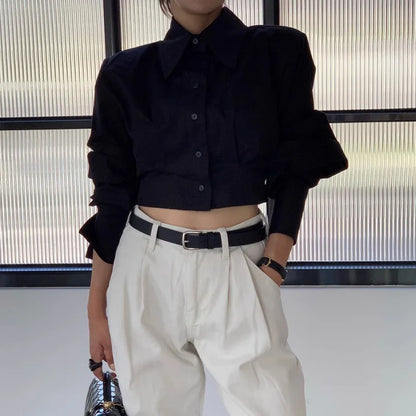 Spring Summer Women Turn-down Collar Long Sleeve Shirts Solid Color Hollow Out Blouse Korean Fashion Lady Elegant Button Tops