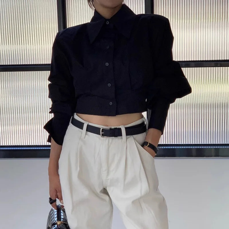 Spring Summer Women Turn-down Collar Long Sleeve Shirts Solid Color Hollow Out Blouse Korean Fashion Lady Elegant Button Tops