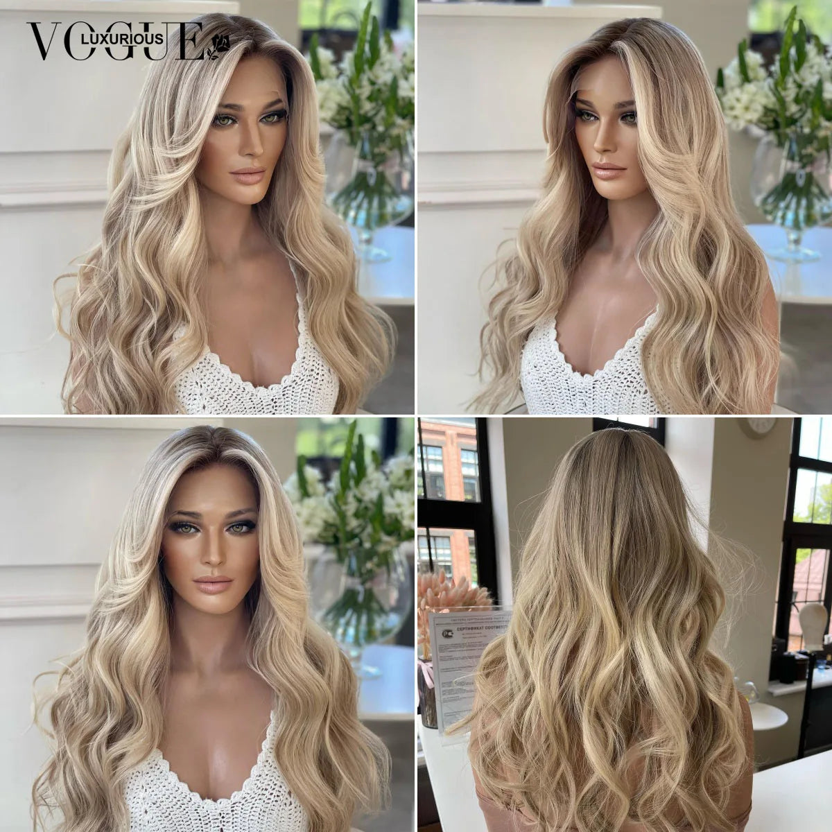 LUX VOGUE Misty Moon Ash Gilded Balayage Color Beachy Wave 100% Virgin Hair Wig 260 Density 13x4 Upgrade Nude Color Lace Wig