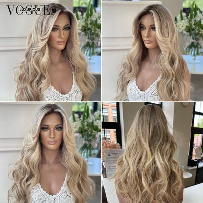 LUX VOGUE Misty Moon Ash Gilded Balayage Color Beachy Wave 100% Virgin Hair Wig 260 Density 13x4 Upgrade Nude Color Lace Wig