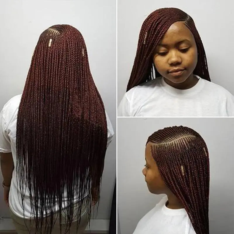 36'' Burgundy Full Lace Braided Wigs Faux Locs for Black Women Synthetic Knotless Cornrow Braid Wig Side Part Wig Box...