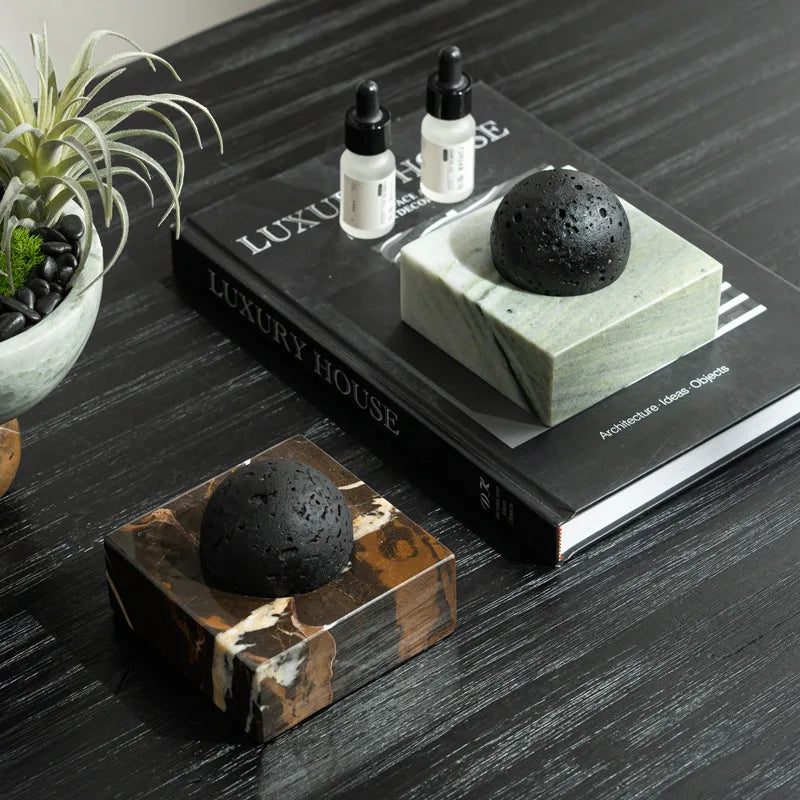 Black Lava Rock Stone Diffuser with Marble Base, Luxury Essential Oil Diffusers for Home Offices Yoga Sauna SPA | Kimlud...