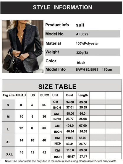 Women printing Jacquard Blazer Slim Fit Long Sleeve Lapel Suit Jacket Casual Formal Office Work Outerwear Black jacket suit Coat