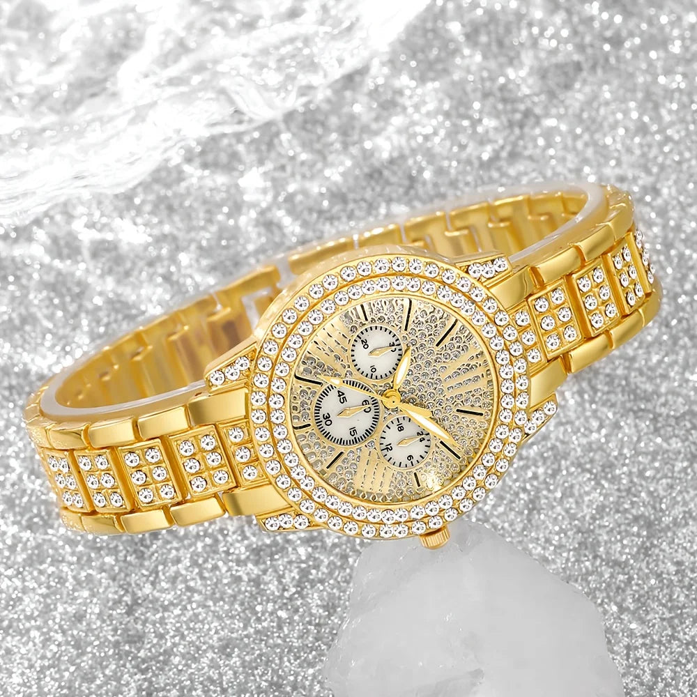 5PCS Elegant Women's Watch Jewelry Set Fashion Rhinestone Ladies Quartz Wristwatch Reloj Mujer Girls Clock Gift（Without Box）