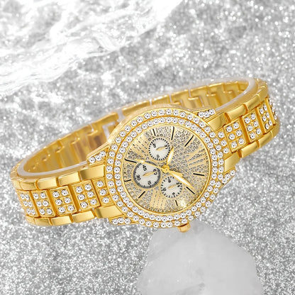 5PCS Elegant Women's Watch Jewelry Set Fashion Rhinestone Ladies Quartz Wristwatch Reloj Mujer Girls Clock Gift（Without Box）