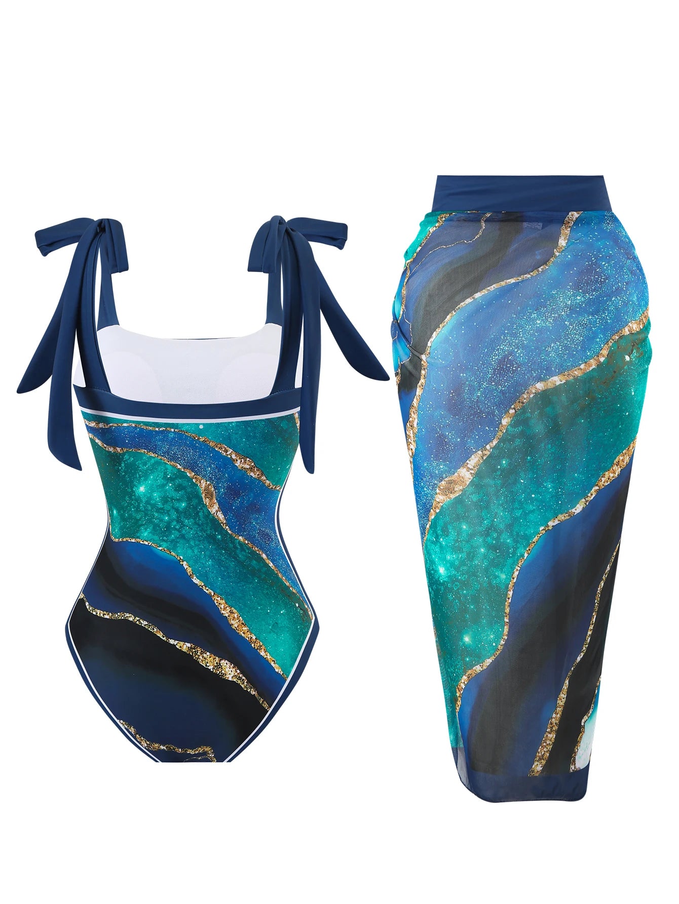 Summer New Custom-Made Digital Printed One-Piece Bikini Swimsuit for Women Conservative Sun Protection One-Piece Gauze Skirt 2-Piece - Kimlud