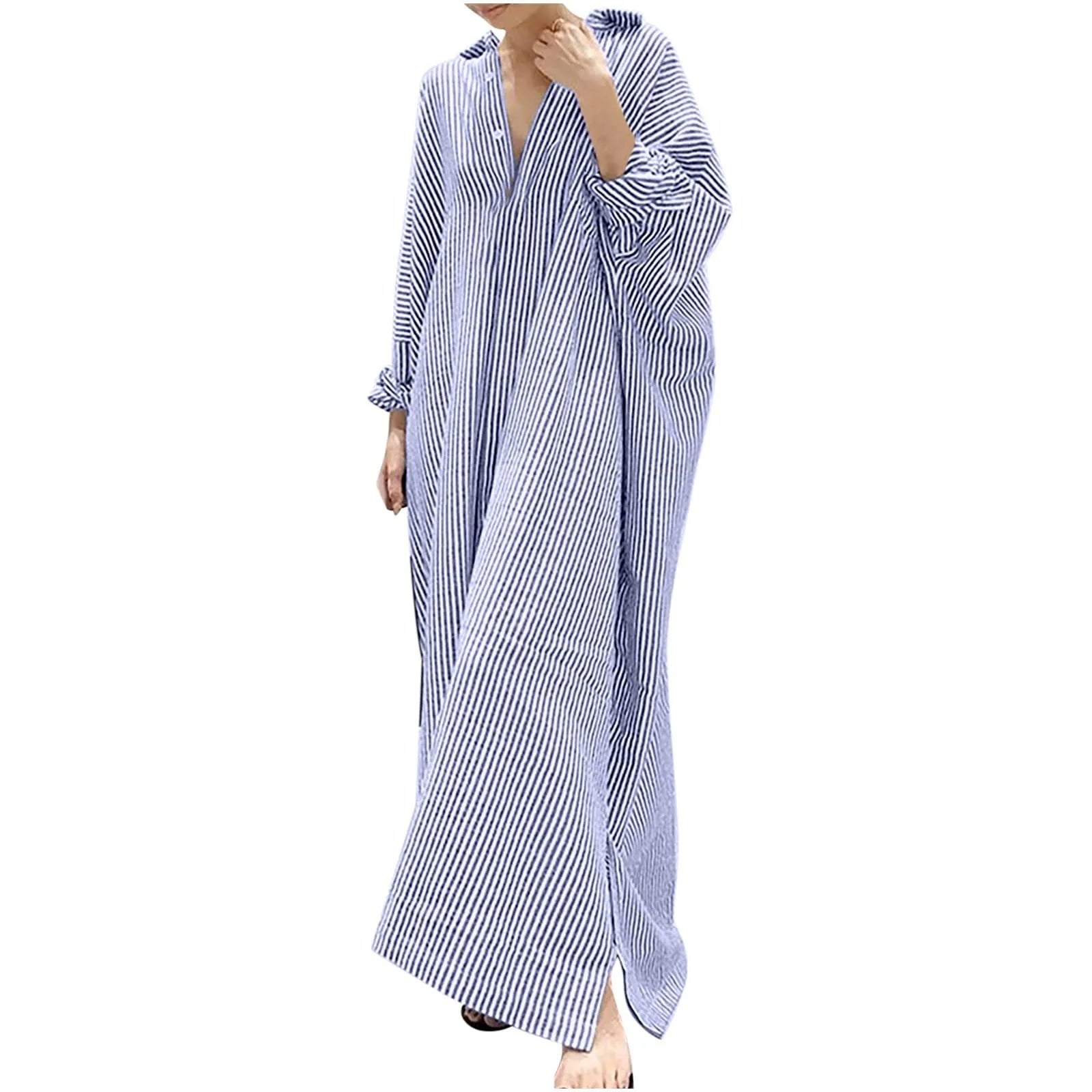 Elegant Outfits Summer Dress For Women Stripe Cotton Shirt Casual Loose Maxi Dresses Formal Occasion Dresses vestidos...