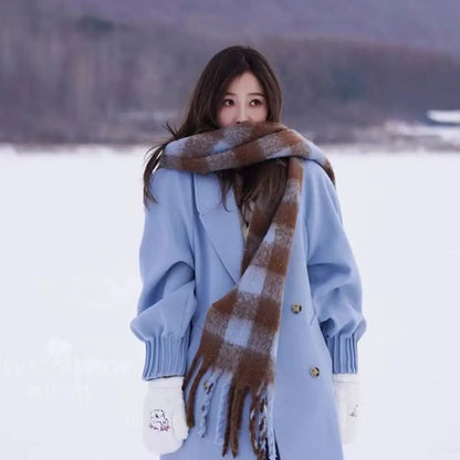 New Warm Winter Cashmere Scarf Stripe Pattern Mohair Long Tassel Scarves Plaid Soft Thickened Shawl Wrap Women | Kimlud...