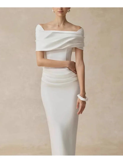 French Elegant Temperament Off-shoulder Short Sleeves High Waist Bodycon White Evening Party Long Dress for Women 2026...
