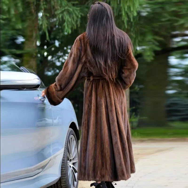 BFFUR Real Mink Full Pelt Mink Fur Coat Winter Women Fashion Warm Clothing Natural Fur Coats Lurxury Collar Fur Long Mink Jacket