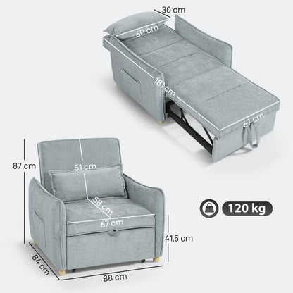 HOMCOM armchair convertible 1 place 3 in 1, armchair-bed Clickle with Wide Sating, Adjustable Backyard, pillow and - Kimlud