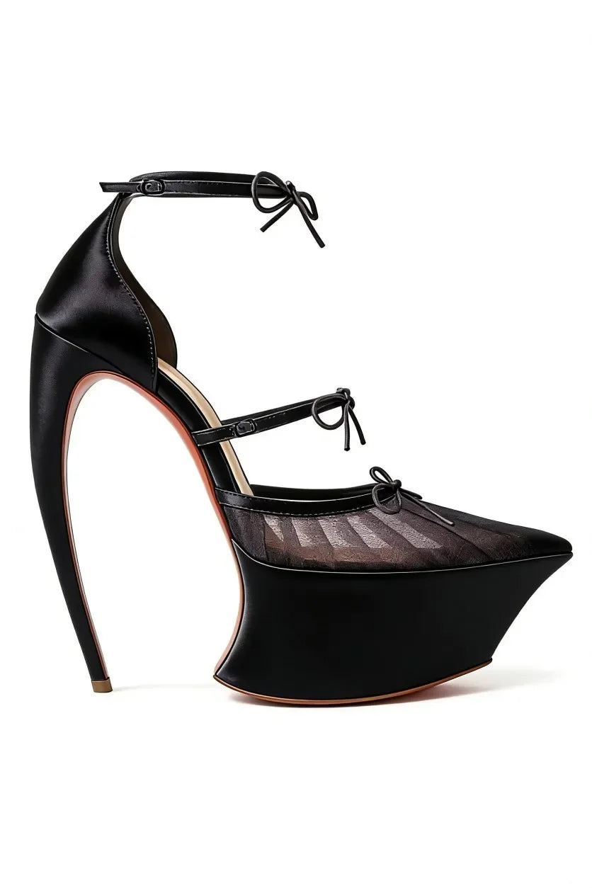 2026 Spring/Summer New Fashion Runway Satin Pink Ribbon Pointed-Toe Platform Stiletto Heel Ballet Bow High-Heeled Pump...