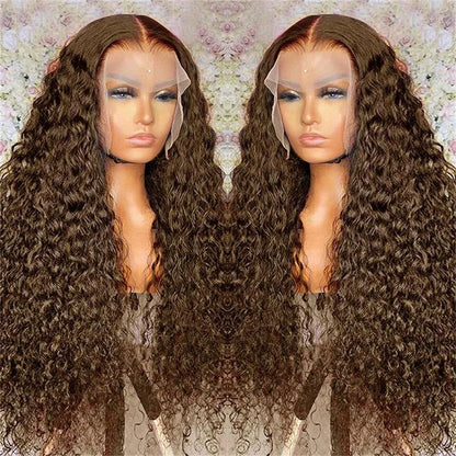 Chocolate Brown Deep Wave Lace Front Human Hair Wigs Transparent 13x4/13x6 Deep Curly Pre Plucked Human Hair Lace Frontal Wigs