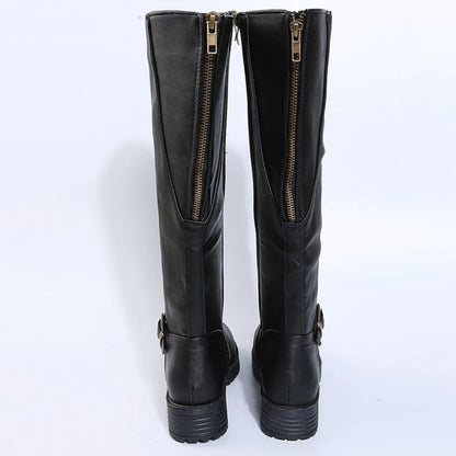 2025 New Women's Spring/Autumn Leather Boots-Knee-High Riding Boots with Zip Low Heel Perfect for Daily Commute& Weekend Outings