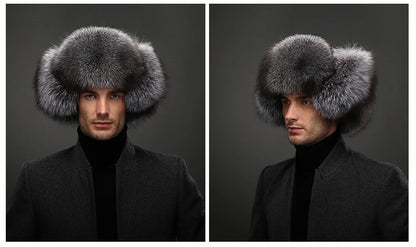 Hot high-end luxury fur hat Men's fox fur hat Lei Feng cap ear cap fur necessary hat Real fur hat 100% Sheepskin top fox hat