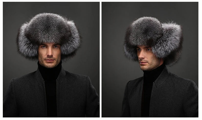 Hot high-end luxury fur hat Men's fox fur hat Lei Feng cap ear cap fur necessary hat Real fur hat 100% Sheepskin top fox hat