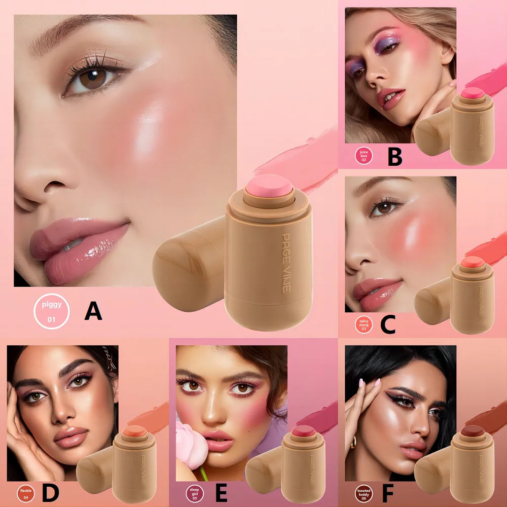 PAGE VINE Pocket Blush Stick Lip And Cheek Hydrating Stick Natural Rouge Powder Blush Cream Lipstick Cheek Easy To Apply Color