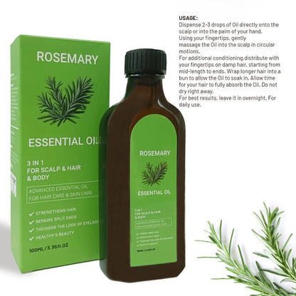 3-in-One Hair Care Essential Oil: Rosemary Essence Oil Nourishes and Moisturizes Hair, Repairs Damage and Improves Irritability