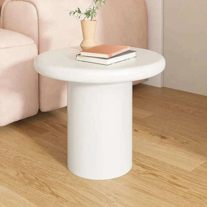 “Modern Cream Round Side Table - Minimalist Mushroom End Table for Small Space, Luxury Accent Coffee Table