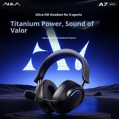 AULA A7Pro Headphone Wireless Bluetooth 2.4g Type-C RGB Gaming Headset Intelligent Noise Reduction Surround 7.1 Sound Effect