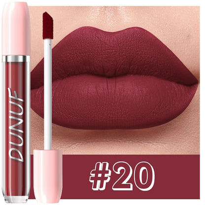 DUNUF 1Pc Matte Lip Gloss Bean Paste Liquid Lipstick Long-Lasting Waterproof Easy To Color Non-Fading Sexy Red Matte Lip Glaze