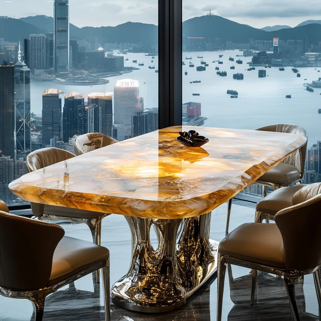 Premium natural marble square jade luxury stone dining table villa Italian light luxury style simple design home