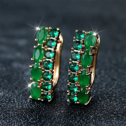 Luxury Female Green Oval Round Clip Earrings Charm Gold Color Wedding Jewelry For Women | Kimlud Luxury Jewelry