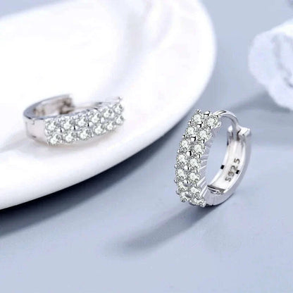 URMYLADY 925 Sterling silver needle Earrings Fashion High Quality Jewelry Double Row Crystal Zircon Round Stud