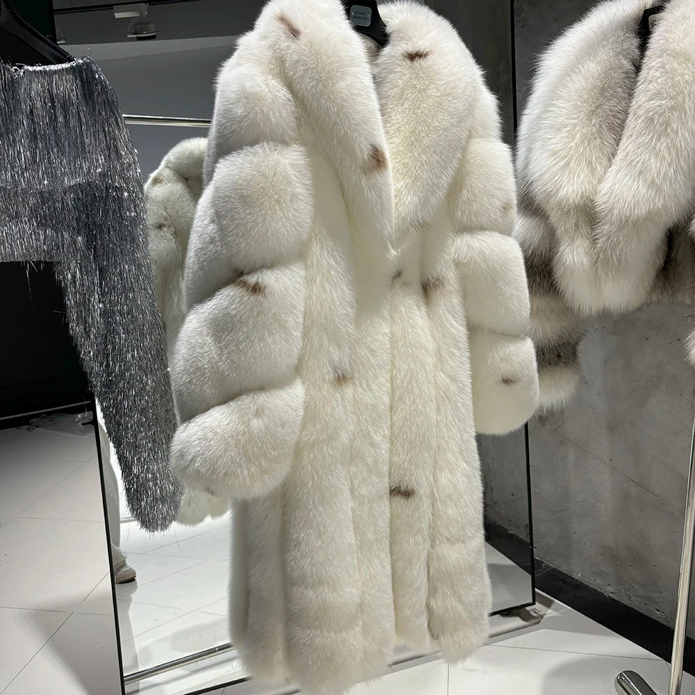 YOLOAgain 2025 Winter Warm Long Luxury Real Fox Fur Jacket Coat Women 120cm length