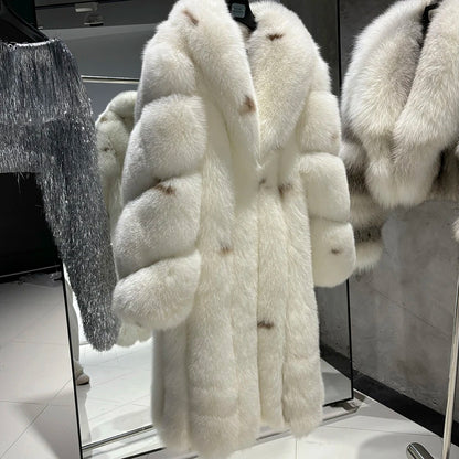 YOLOAgain 2025 Winter Warm Long Luxury Real Fox Fur Jacket Coat Women 120cm length