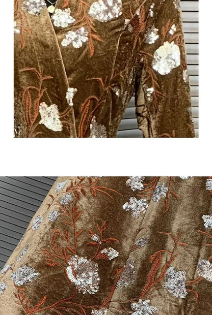 Golden Velvet Sequins Windbreaker Coat Autumn/Winter New English style Luxury Sequin Embroidered Women's Coat