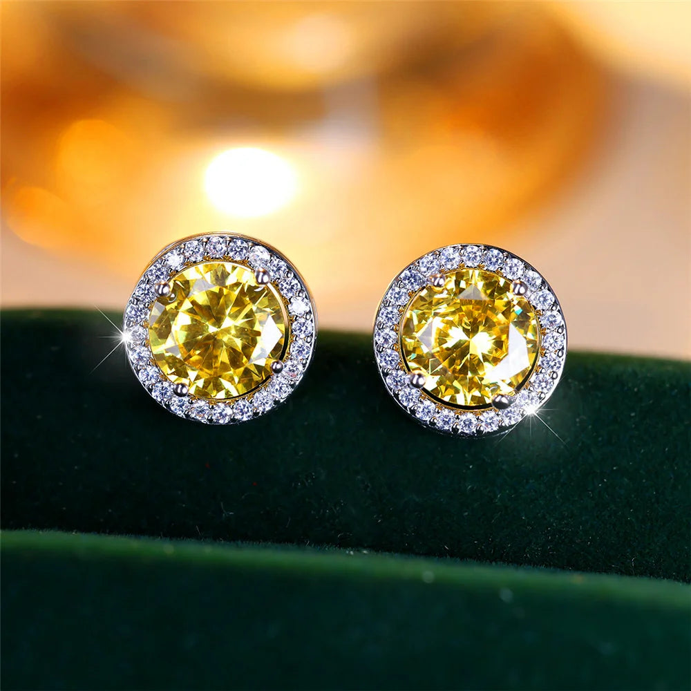 Luxury Female Crystal Purple Blue Green Round Stud Earrings Silver Color Wedding Jewelry For Women | Kimlud Luxury Jewelry