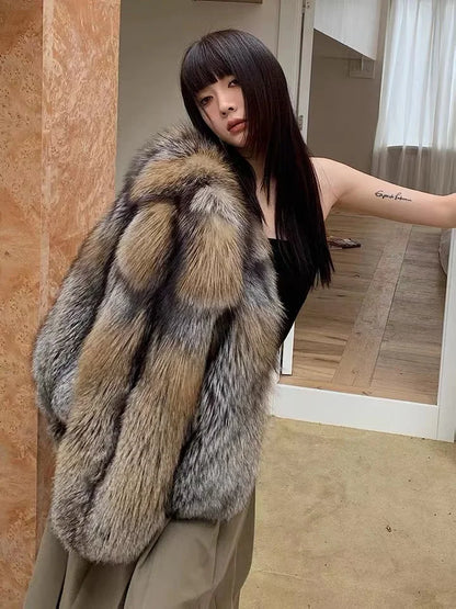 High-end Rare Gold-edged Fox Fur Fur Coat Women's Coat Internet Celebrity New Year Winter Fur Coat