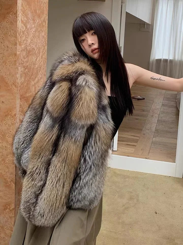 High-end Rare Gold-edged Fox Fur Fur Coat Women's Coat Internet Celebrity New Year Winter Fur Coat