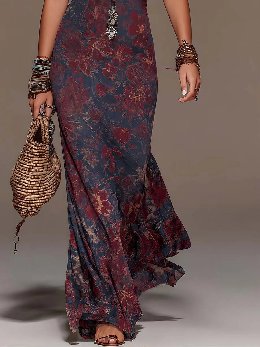 Halter Lace Patchwork Vintage Party Dress Women Summer Backless Print Elegant Maxi Dress 2026 Sleeveless Holiday Ladies...