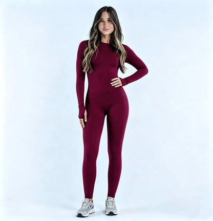Sports Overall Bodysuit Women Seamless Jumpsuit Gym One-piece Suit Workout Outfits Backless Yoga Tights Long Sleeve Activewear - Kimlud
