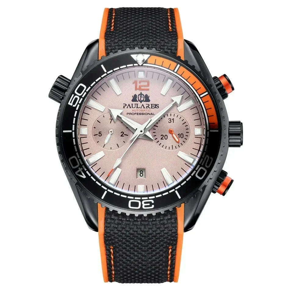 Automatic Watch for Men Mechanical Canvas Rubber Strap Orange Blue Red Multifunction Date Month Reloj Hombre Baratos
