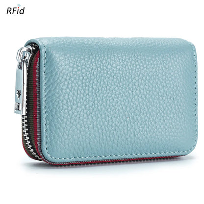 Genuine Leather Men Women Card Holder Small Zipper Wallet Solid Coin Purse Accordion Design rfid ID Business Credit Card Bags