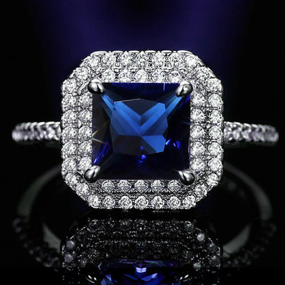 CAOSHI Luxury Blue Crystal Stone Rings with Tiny Flower Cubic Zirconia Pretty Women's Jewelry Elegant Engagement Accessories