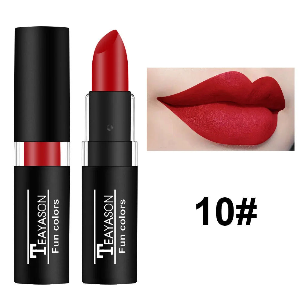 1Pcs Long Lasting Pigment Nude Purple Black Blue Red Green Lipstick Waterproof Velvet Matte Luxury Lips Makeup Cosmetics