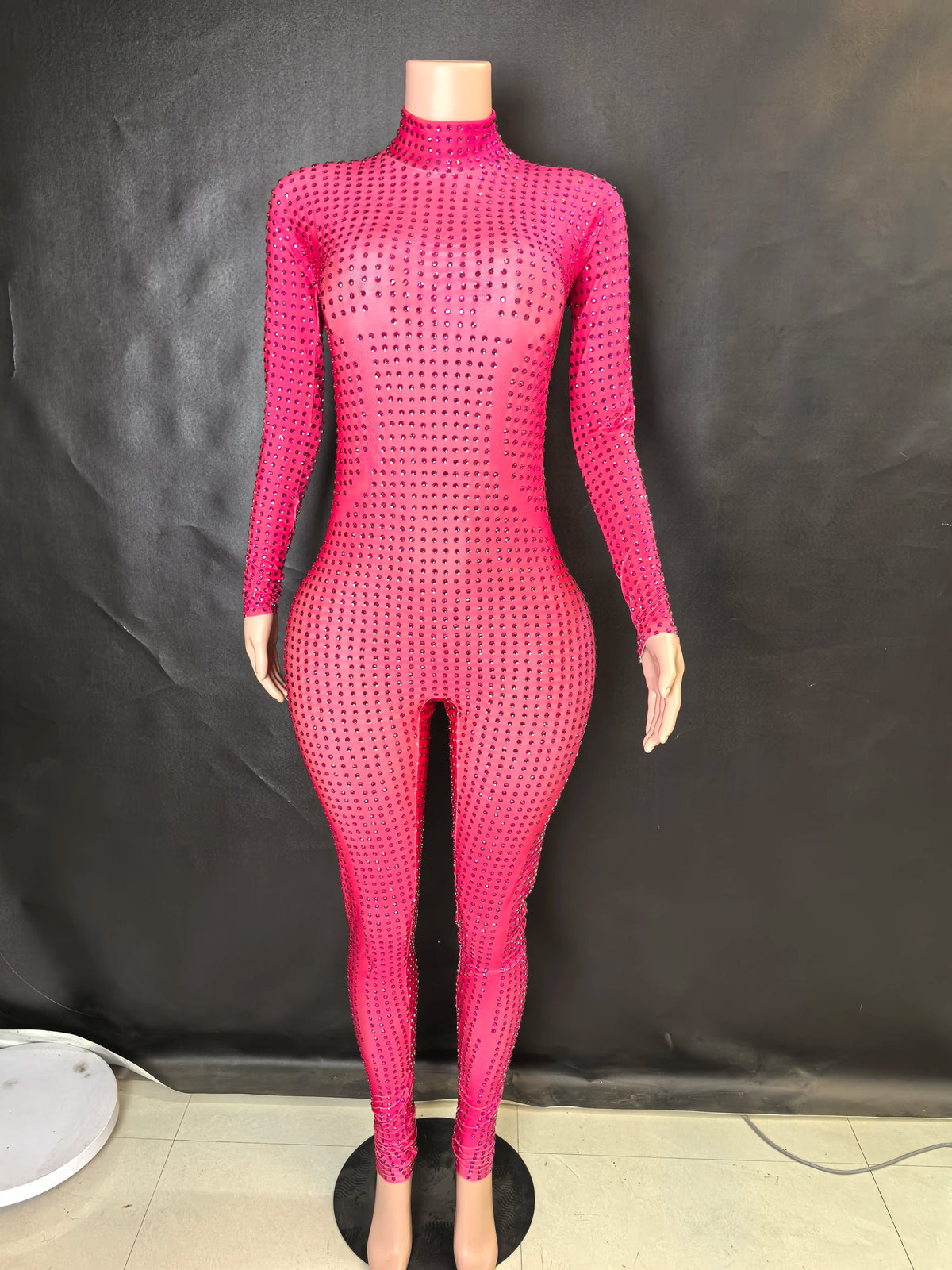Women's Sparkly Long Sleeve Crystal Rompers Bodycon Bodysuits for Pole Dance Stage Performance Party One Piece Jumpsuits 7G - Kimlud