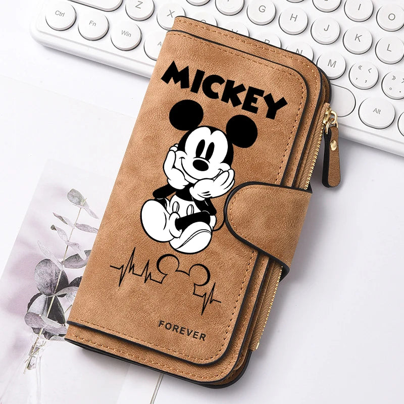  Mickey Minnie Lady Long Zip Wallet Buckle Tote Bag Coin Purse Soft PU Leather Multi-functional Card Holder Casual Daily