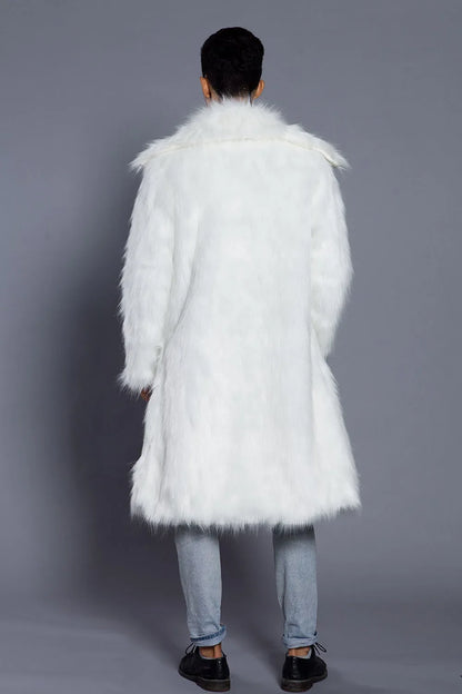 Men Faux Fox Fur Long Jacket Coat Winter Thick Fluffy Long Sleeve Warm Shaggy Luxury Faux Fur Long Jacket Bontjas Jackets Mens