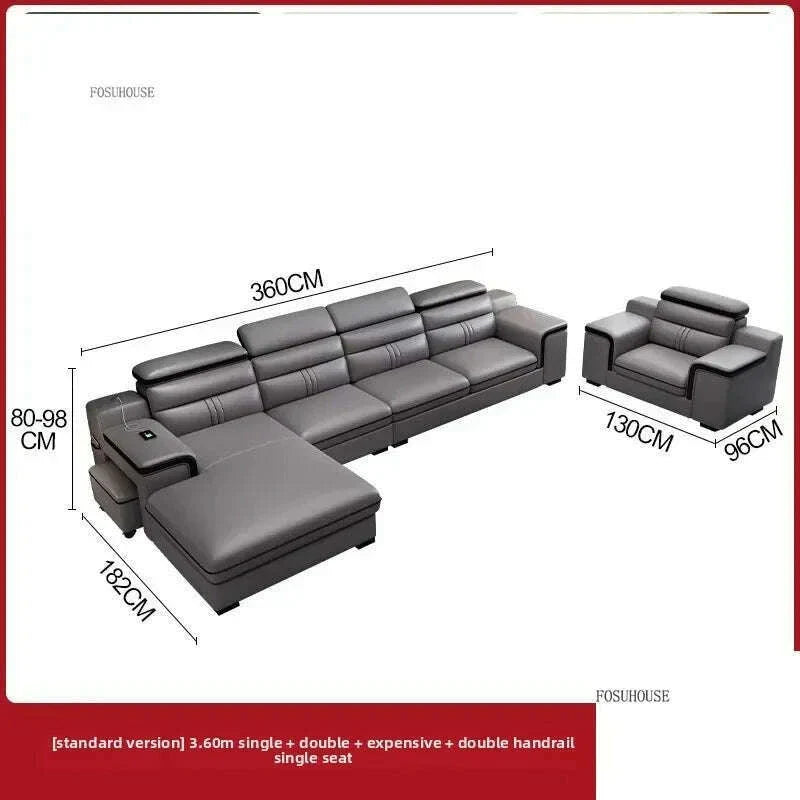 Large Apartment Chaise Leather Sofa Combination Set Modern Light Luxury Living Room Sofas Creative Office Comfortable Large Sofa