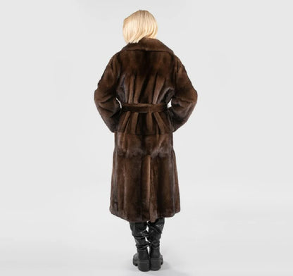 Ladies High Quality Real Mink Fur Coat with Belt Winter Warm European Street Style Women's Fashion Outerwear