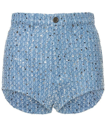 TWOTWINSTYLE Slimming Two Piece Set for Women Lapel Long Sleeve Spliced Sequins Jackets High Waist Patchwork Pockets Pant Female