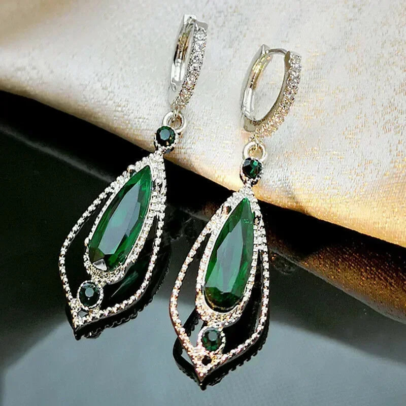 Fashionable Banquet Elegant Emerald Cubic Zirconia Earrings, High-end Inlaid Wedding Style Swaying Jewelry Accessories |...