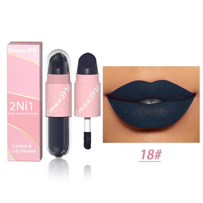18Color 2 in 1 Sexy Red Brown Matte Liquid Lipstick Double Head Purple Lip Gloss Moisturizer Lasting Waterproof Lip...