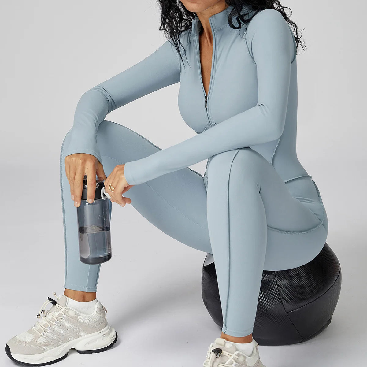 Sexy Rompers Workout Zipper Jumpsuit Long Sleeve Sports Bodysuits Women Gym Running Fitness Suits One-piece Tracksuit Sportswear - Kimlud