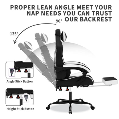 WOTSTA Gaming Chair with Footrest, Lumbar Support, Adjustable Height, Swivel Seat, Headrest ,For Office or Gaming